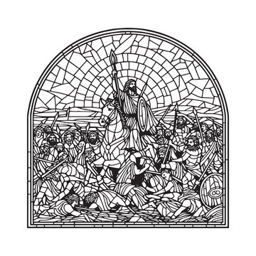 Minimalist mosaic depiction of Gideon's victory with three hundred men