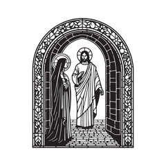 Fototapeta premium Minimalist Mosaic Depiction, Jesus Appears to Mary Magdalene Post Resurrection