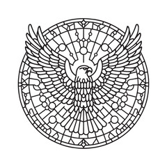 Minimalist Mosaic Eagle Symbolizing Divine Inspiration in Arc Window