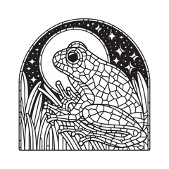 Minimalist Mosaic Frog in Arc Window Illustration, Stained Glass