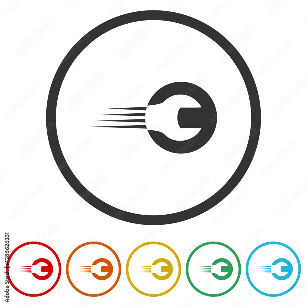 Poster fast service icon. set icons in color circle buttons