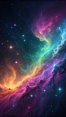 Fototapeta premium Colorful Cosmic Nebula Swirling with Bright Stars in Dark Space