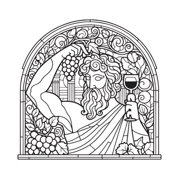 Minimalist Mosaic of Dionysus, Greek God of Wine, with Grapes and Thyrsus