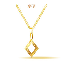 Golden Square on Golden Chain Isolated on White background. 3D Illustration Vector