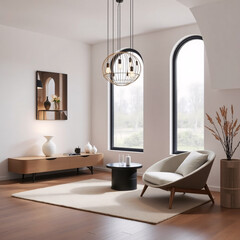 Modern Minimalist Living Room with Cozy Armchair and Natural Light