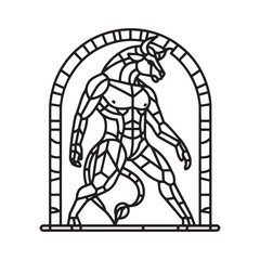 Fototapeta premium Minimalist Mosaic Outline of a Minotaur in an Arc Window Illustration