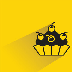 cupcake icon with drop shadow on yellow background