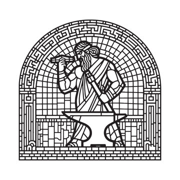 black and white blacksmith working at anvil clip art preview