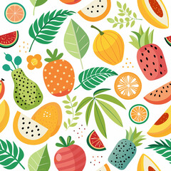 Colorful fruit and leaf pattern.