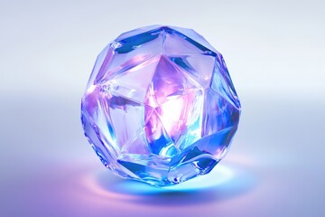 Fototapeta premium A vibrant, faceted gemstone with iridescent blue and purple hues, illuminated on a soft background.