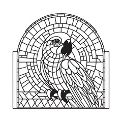 Minimalist Mosaic Parrot in Arc Window Design