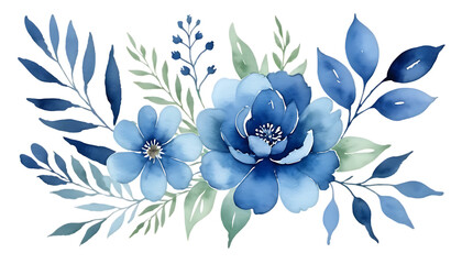 Fototapeta premium Blue watercolor floral art for decor