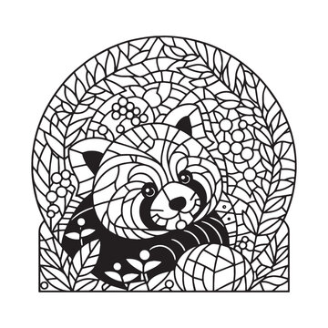 Minimalist Mosaic Red Panda in Arc Window 2241