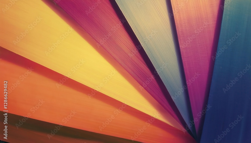 Poster vibrant abstract paper fan with textured color gradient, radial composition for graphic design, back