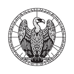 Obraz premium Minimalist Mosaic Vulture Bird in Arc Window Design 7842