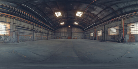 Obraz premium HDRI 360-degree grungy industrial warehouse