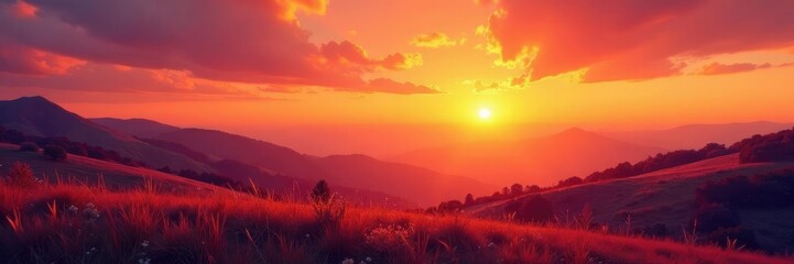 Fototapeta premium Warm hues of orange bleed into soft purples on the horizon, colorful, orange, golden