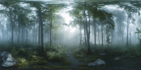 HDRI 360-degree mystical foggy forest