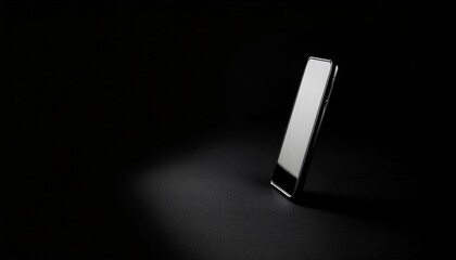 검은 배경에서 스마트폰이 빛을 받으며 놓여 있다