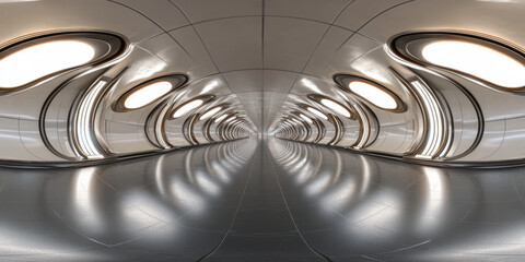 HDRI 360-degree, panoramic space station hallway