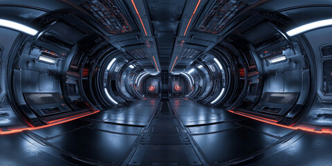 HDRI 360-degree panoramic view of a futuristic sci-fi corridor