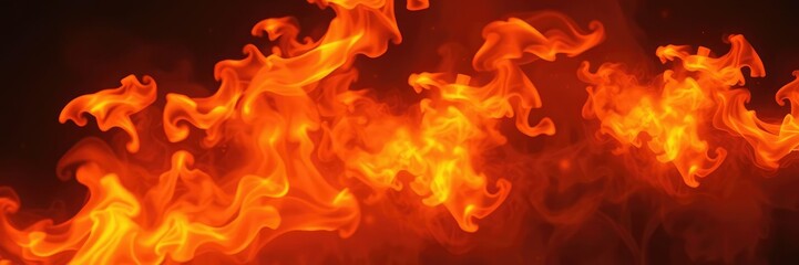 Vibrant orange flames dancing in a smoky atmosphere with flickering light effects, fervent, orange