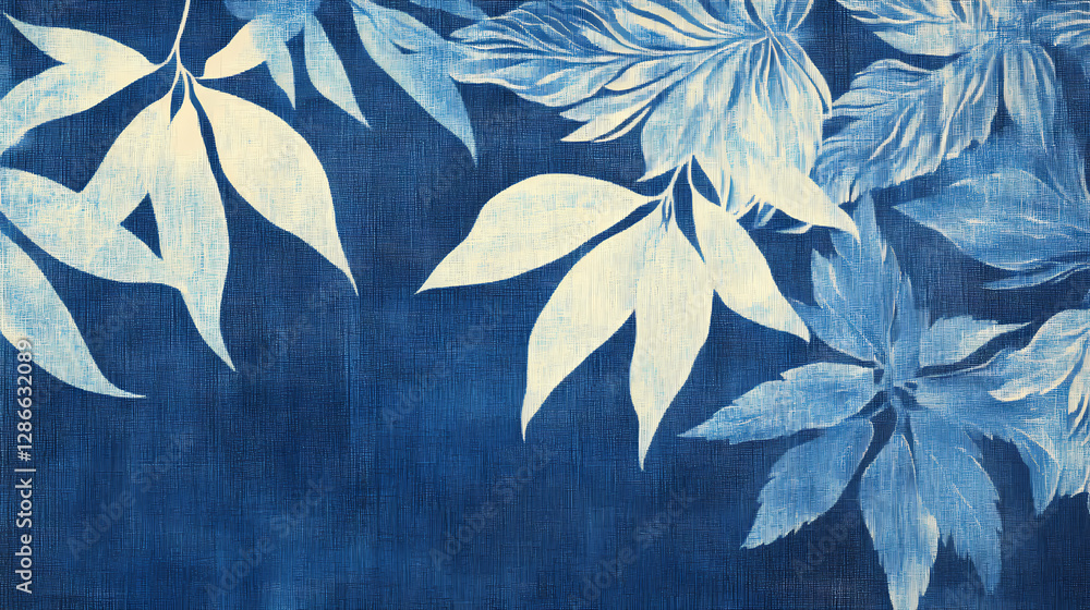 Poster leafy indigo canvas: artistic expression with vibrant, contrasting hues, creating an engaging visual