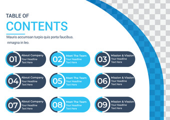 Table of content template a4 page print business profile annual report brochure catalog corporate Landscape Layout Portfolio Abstract Presentation leaflet Webpage Creative PowerPoints magazine