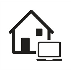 Work from home icon. House and laptop icon