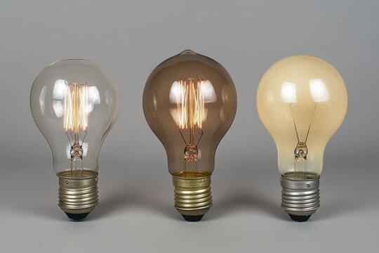 Three vintage Edison light bulbs with clear, amber, and cream glass shades.