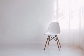 Minimalist chair in a bright room with soft natural light casting gentle shadows