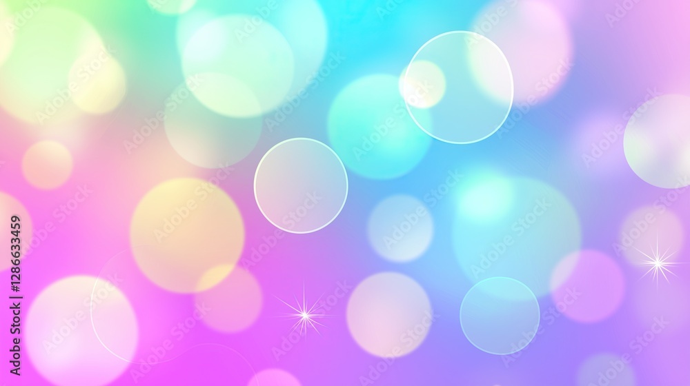 Poster pastel bokeh lights dreamy colorful background with circles and soft gradients of pink blue and yell