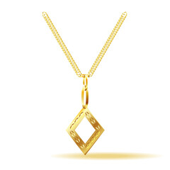 Golden Square on Golden Chain Isolated on White background. 3D Illustration Raster
