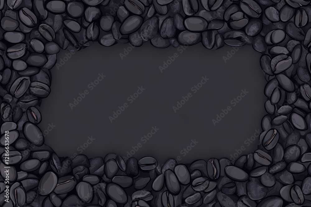 Poster coffee beans frame: an artistic close-up of coffee beans arranged to create a frame shape, perfect f