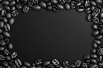 Aromatic Embrace: Roasted coffee beans elegantly frame an inviting dark space, offering a rich textural experience and appealing aroma, ideal for design and conveying themes of warmth, energy.