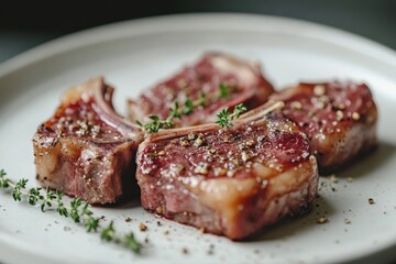Gourmet Lamb Chops with Fresh Herbs and Spices on a Rustic Plate