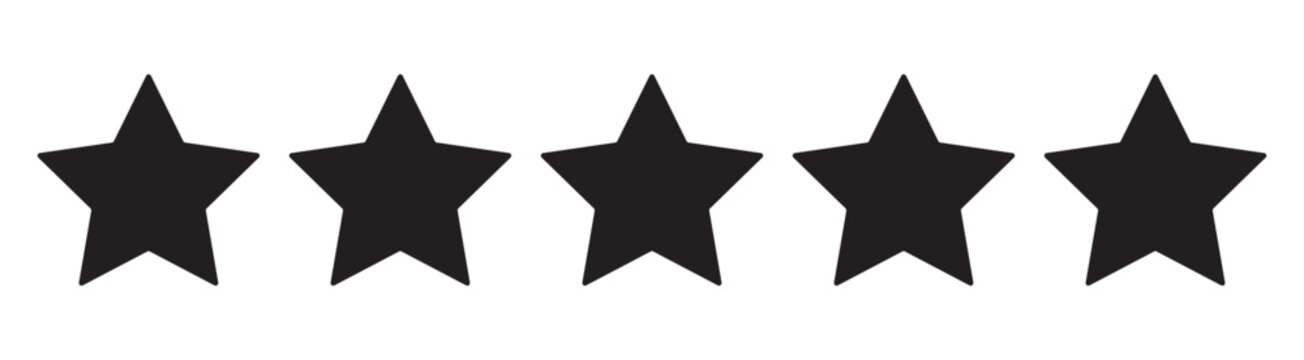 Five stars icon Vector. Five stars customer product rating review flat icon for apps and websites. Set of five star icon collection. Yellow and black star symbol. Vector Illustration. Customer review 