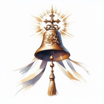 Delicate watercolor illustration of a liturgical bell for Eucharistic prayer