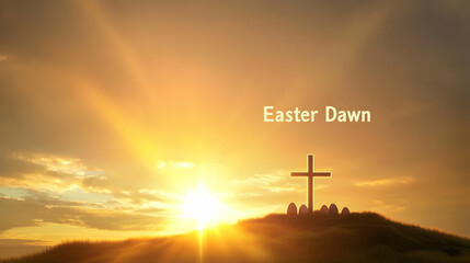 Fototapeta premium A golden sunrise illuminating a hilltop cross, 
