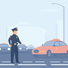 Police Officer Directing Traffic in City