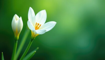 Fototapeta premium White flower petals unfolding on emerald stems, white flowers, blossoms