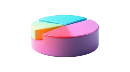 3D pie chart in vibrant colors, modern data visualization, isolated on a clean background. --ar 16:9
