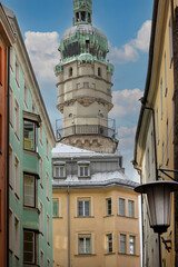 City tower (Stadtturm) of Innsbruck Town Hall located at Herzog-Friedrich street, Innsbruck, Austria