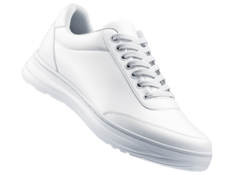 Stylish white sneaker with a sleek design, perfect for casual wear and athletic activities on a white isolated background.