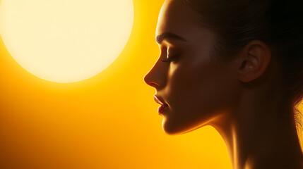 Sunset portrait of a woman outdoor setting photography ethereal atmosphere side profile beauty concept