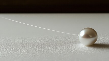 Pearl on thread, close-up, simple background, jewelry concept