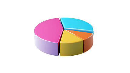 Obraz premium 3D pie chart in vibrant colors, modern data visualization, isolated on a clean background. --ar 16:9