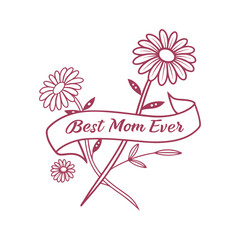 Happy Mothers Day, pink flower calligraphy poster. Vector chamomile blossom decoration for Mother's day or sale shopping special offer banne