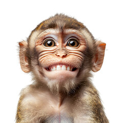 Rhesus Macaque Monkey Flashing a Cheerful Smile on Clean White Background