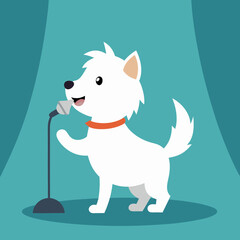Vector art illustration of a dog singing on stage